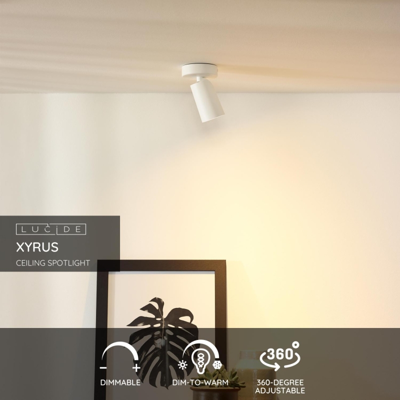 Lucide XYRUS - Stropné bodové svietidlo - Ø 9 cm - LED Dim to warm - GU10 - 1x5W 2200K/3000K - White
